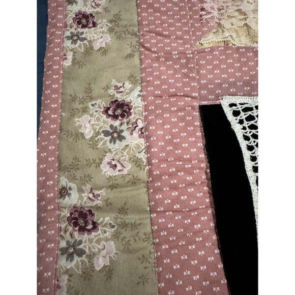 VTG Cute Cat Quilt Panel Baby Blanket Crochet Handmade Aprons Pink Kitty OOAK - Picture 9 of 9